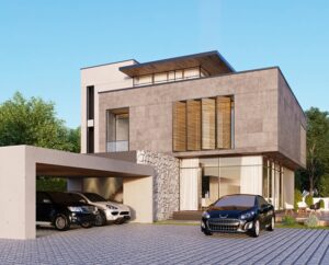 高級感のあるモダンな注文住宅の外観とビルトインガレージ